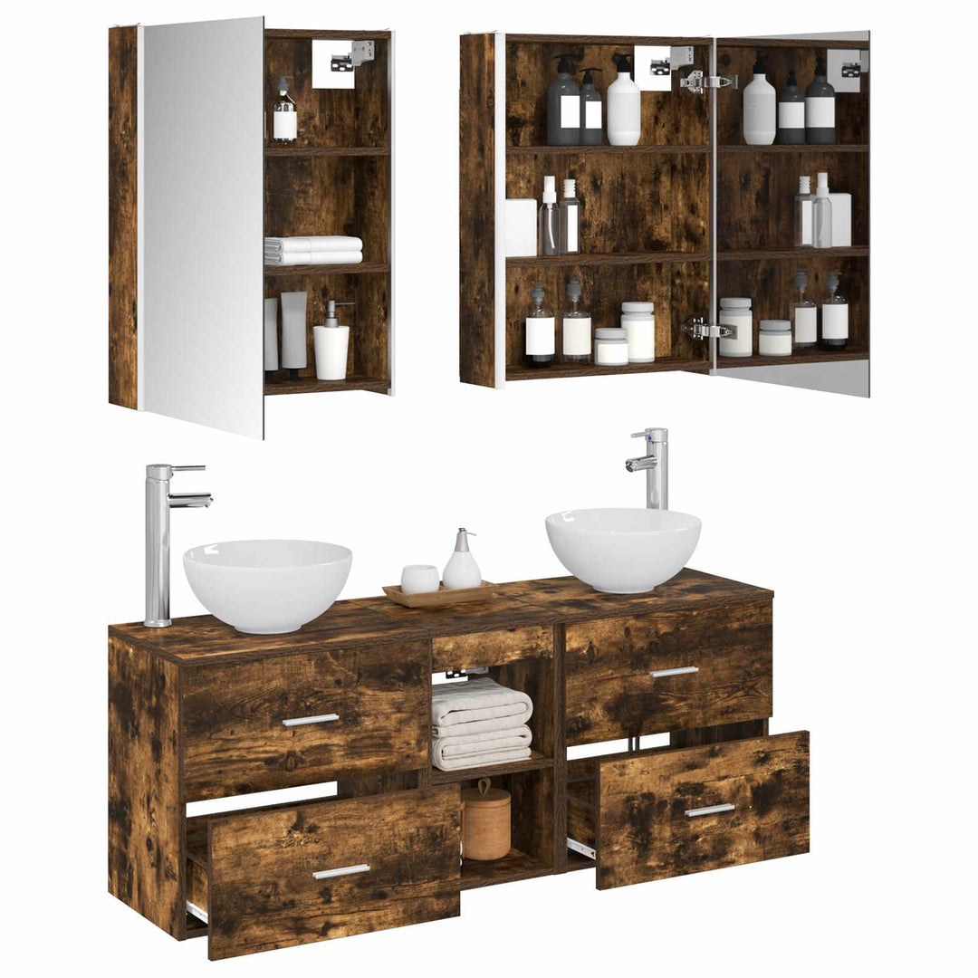 Badeværelsesskabsæt 5 pcs Røget eg 53 x 15,5 x 70 cm