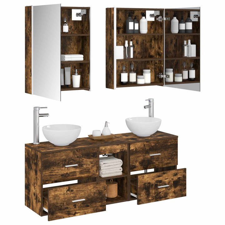 Badeværelsesskabsæt 5 pcs Røget eg 53 x 15,5 x 70 cm