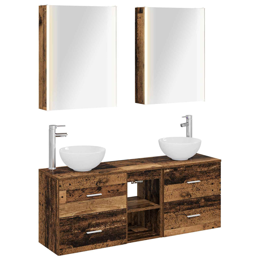 Badeværelsesskabsæt 5 pcs Gammelt træ 53 x 15,5 x 70 cm
