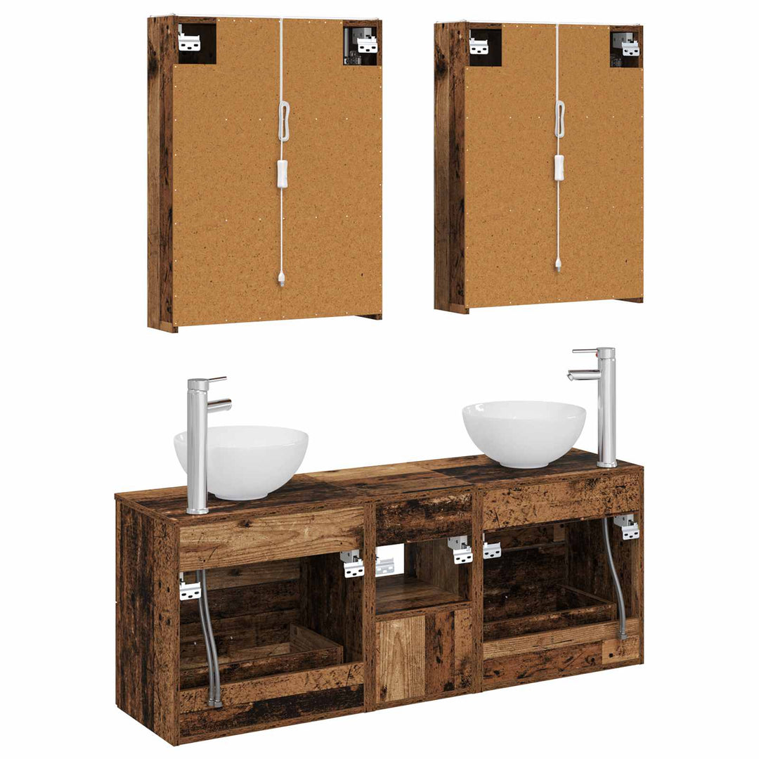Badeværelsesskabsæt 5 pcs Gammelt træ 53 x 15,5 x 70 cm