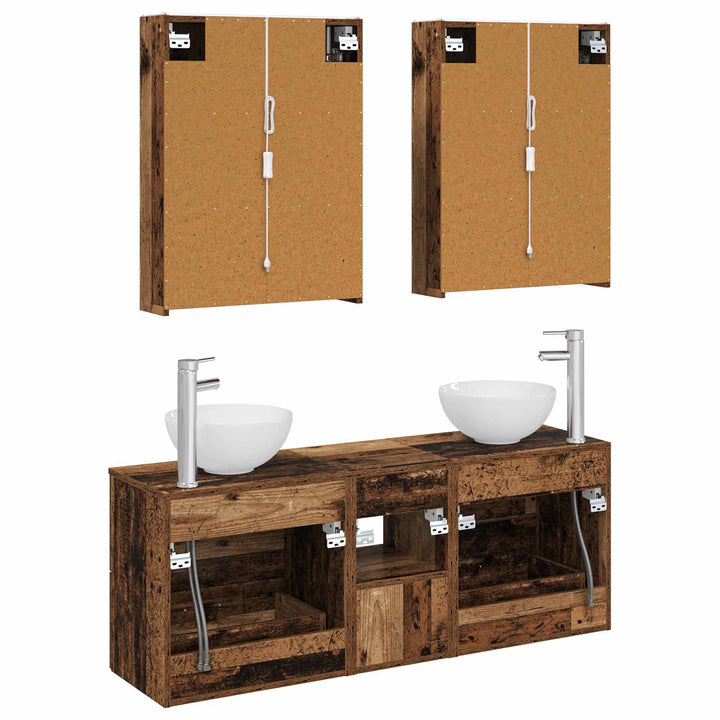 Badeværelsesskabsæt 5 pcs Gammelt træ 53 x 15,5 x 70 cm