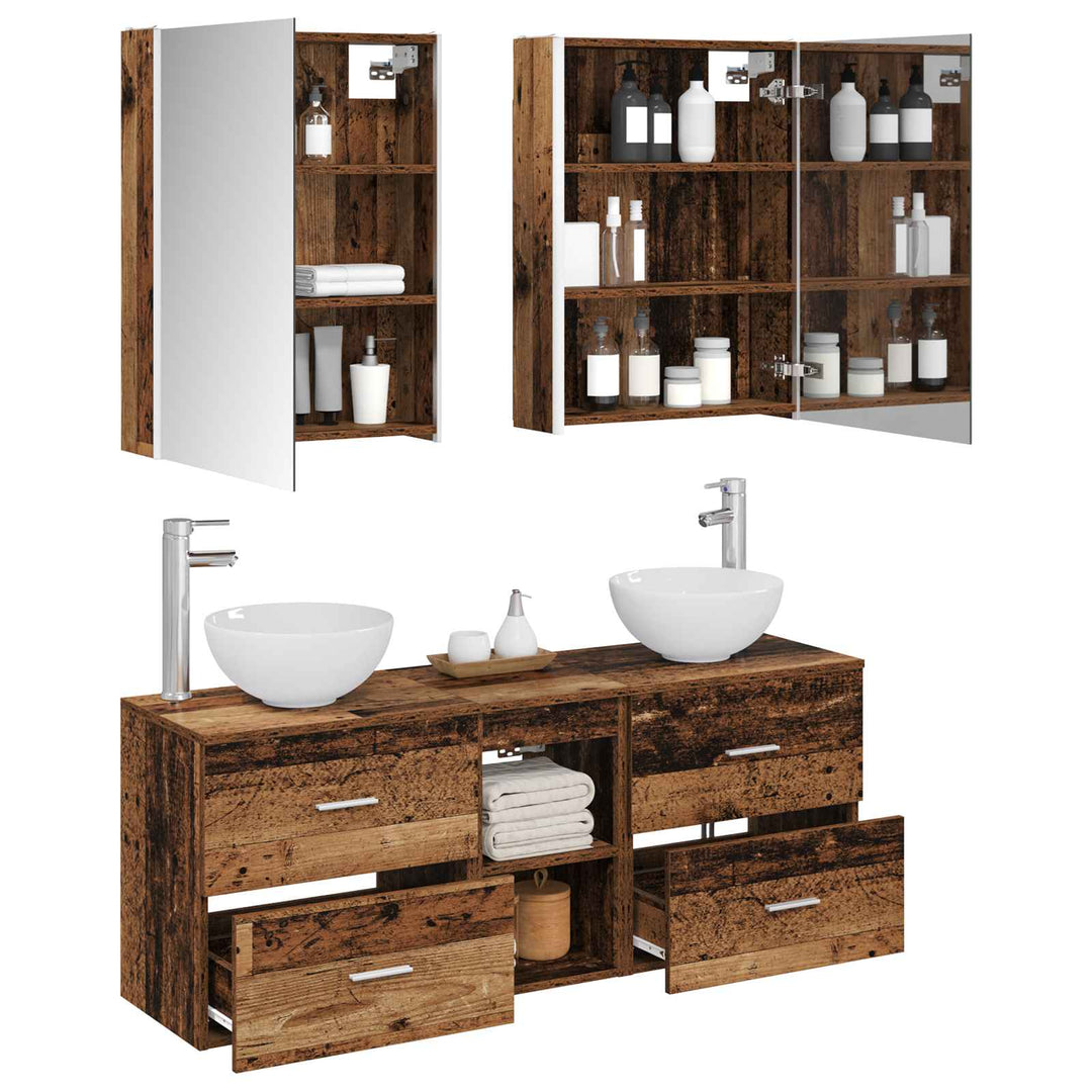 Badeværelsesskabsæt 5 pcs Gammelt træ 53 x 15,5 x 70 cm