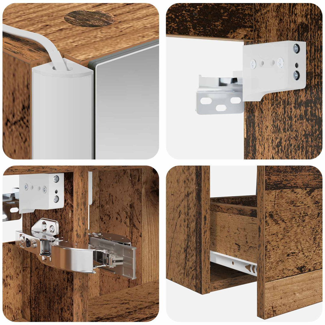 Badeværelsesmøbel sæt 5 pcs Gammelt træ Konstrueret træ og glas