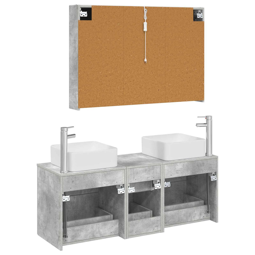 Badeværelsesmøbel sæt 4 pcs Betongrå Konstrueret træ og glas