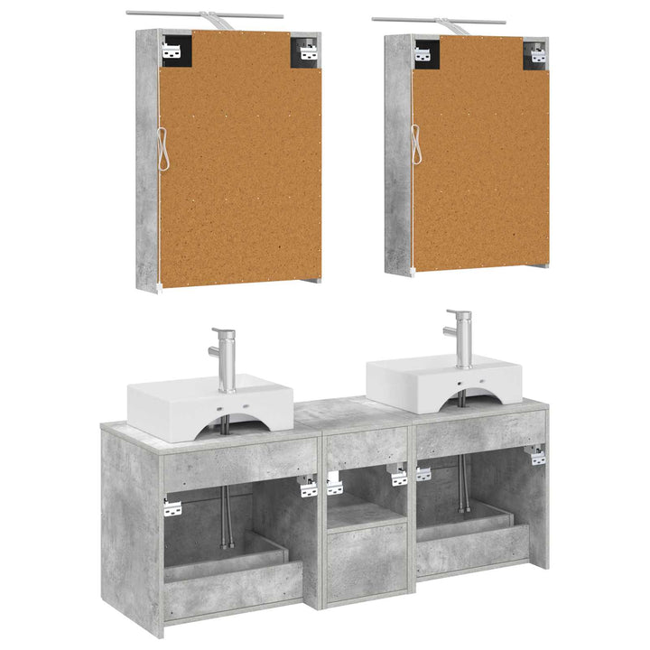 Badeværelsesmøbel sæt 5 pcs Betongrå Konstrueret træ og glas