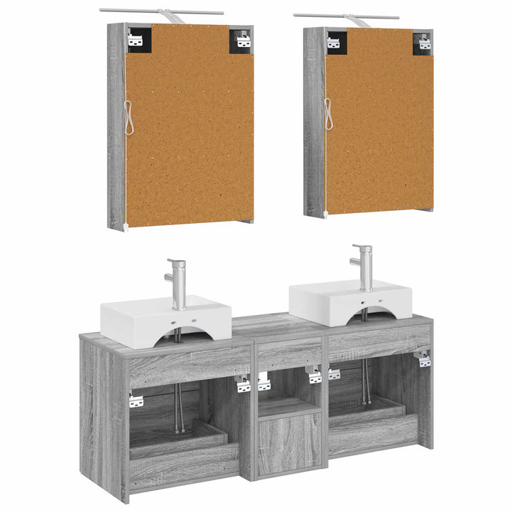 Badeværelsesmøbel sæt 5 pcs Grå Sonoma Konstrueret træ og glas