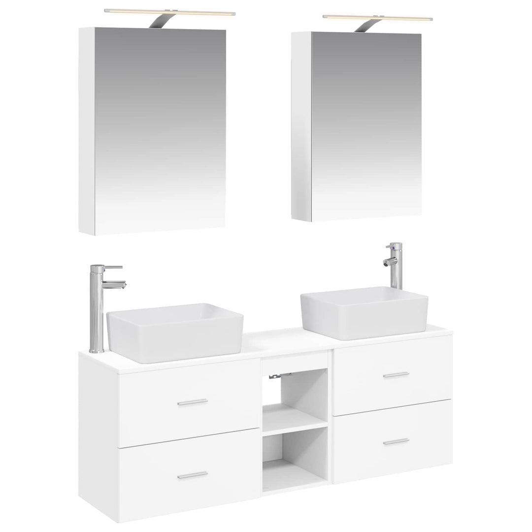 Badeværelsesmøbel sæt 5 pcs Hvid Konstrueret træ og glas