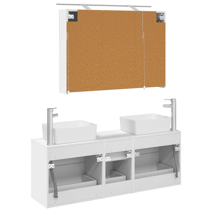 Badeværelsesmøbel sæt 4 pcs Hvid Konstrueret træ og glas