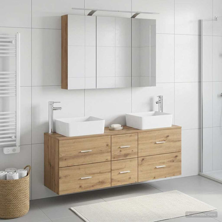 Badeværelsesmøbel sæt 4 stk. Artisan-eg Konstrueret træ og glas