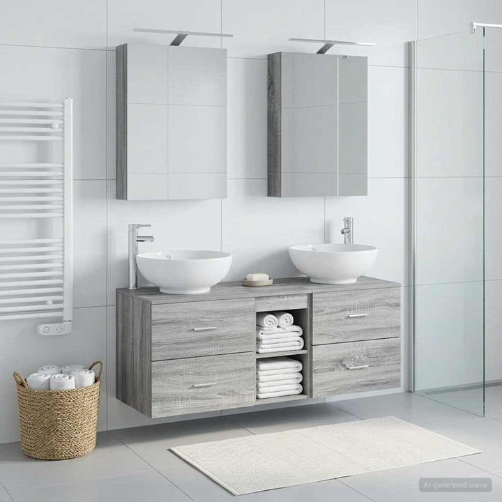 Badeværelsesmøbel sæt 5 pcs Grå Sonoma Konstrueret træ og glas