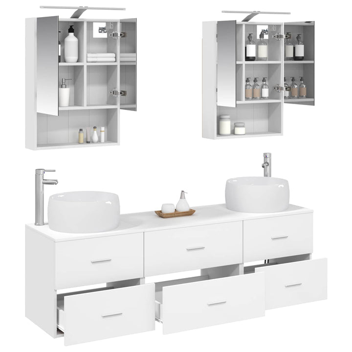 Badeværelsesmøbel sæt 5 pcs Hvid Konstrueret træ og glas