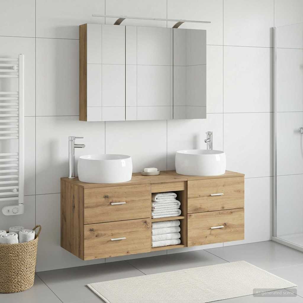 Badeværelsesmøbel sæt 4 stk. Artisan-eg Konstrueret træ og glas