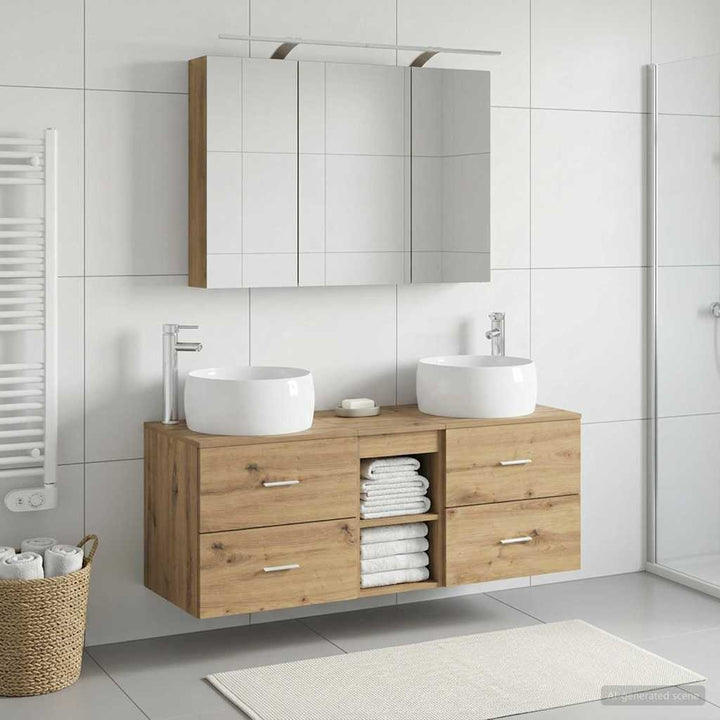 Badeværelsesmøbel sæt 4 stk. Artisan-eg Konstrueret træ og glas