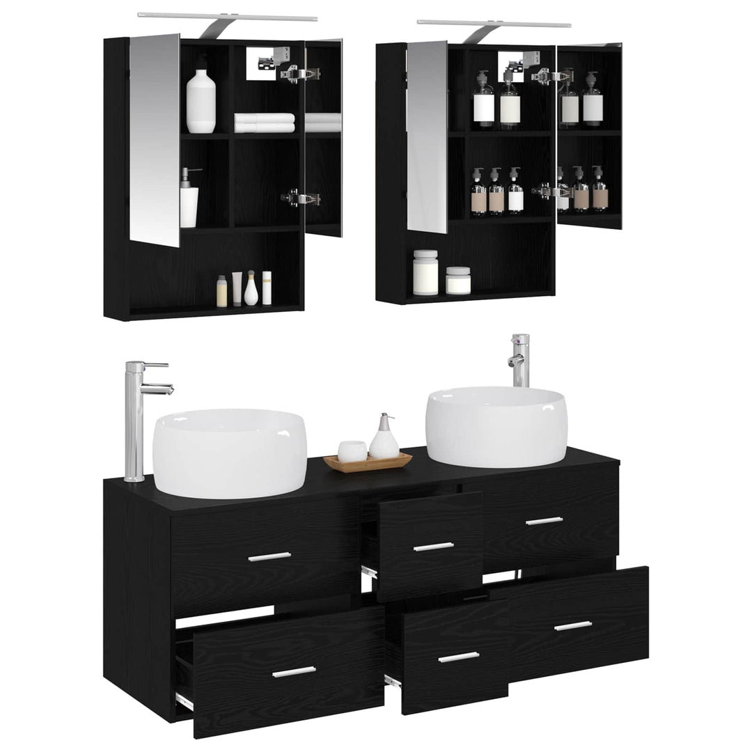 Badeværelsesmøbel sæt 5 pcs Sort eg Konstrueret træ og glas
