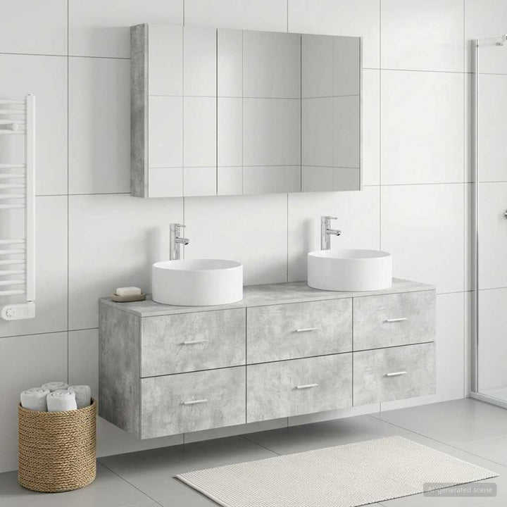 Badeværelsesmøbel sæt 4 stk. Betongrå Konstrueret træ og glas