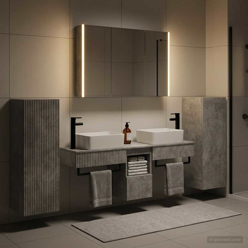 Badeværelsesmøbel sæt 6 pcs Betongrå Konstrueret træ og glas