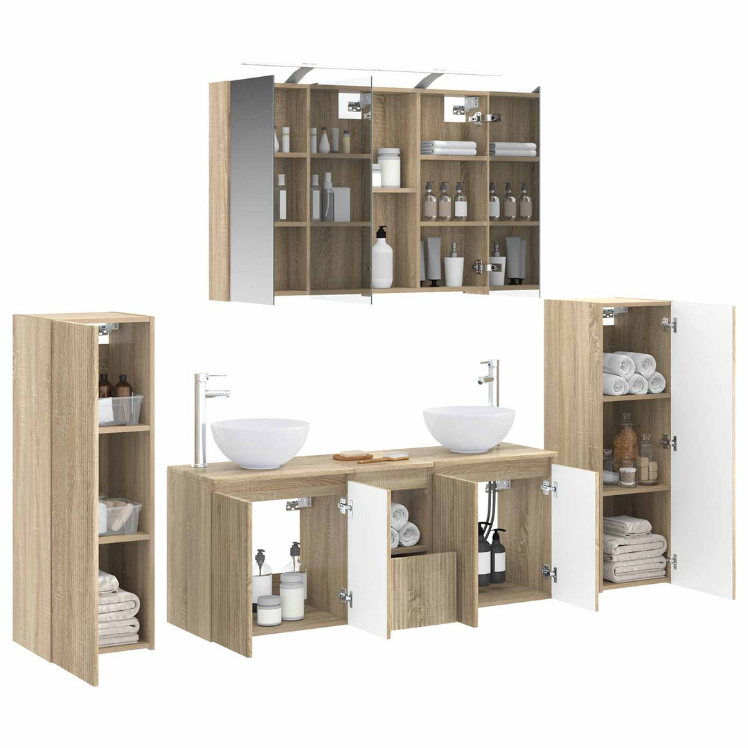 Badeværelsesmøbel sæt 6 pcs Sonoma-eg Konstrueret træ og glas