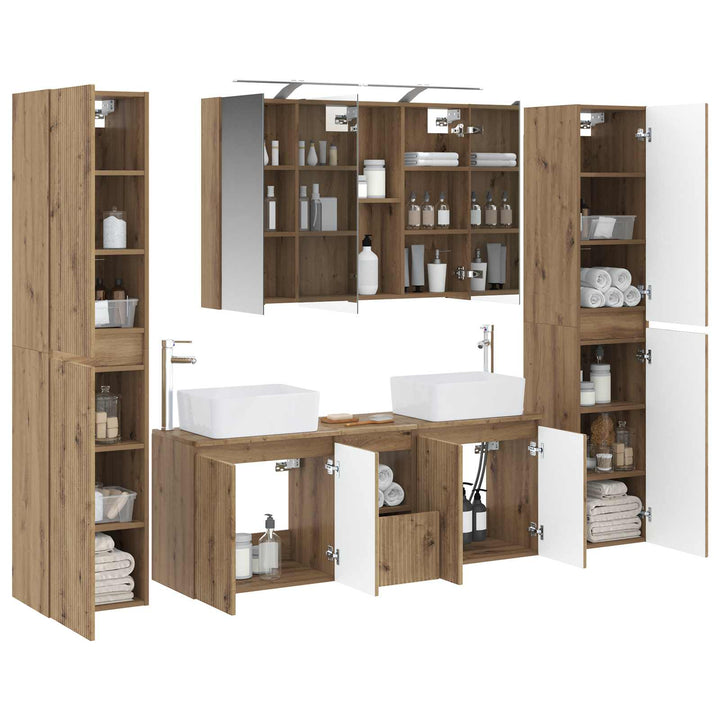 Badeværelsesmøbel sæt 6 pcs Artisan-eg Konstrueret træ og glas
