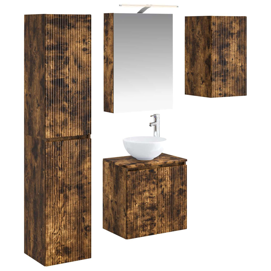 Badeværelsesskabsæt 5 pcs Røget eg 50 x 14,5 x 70 cm