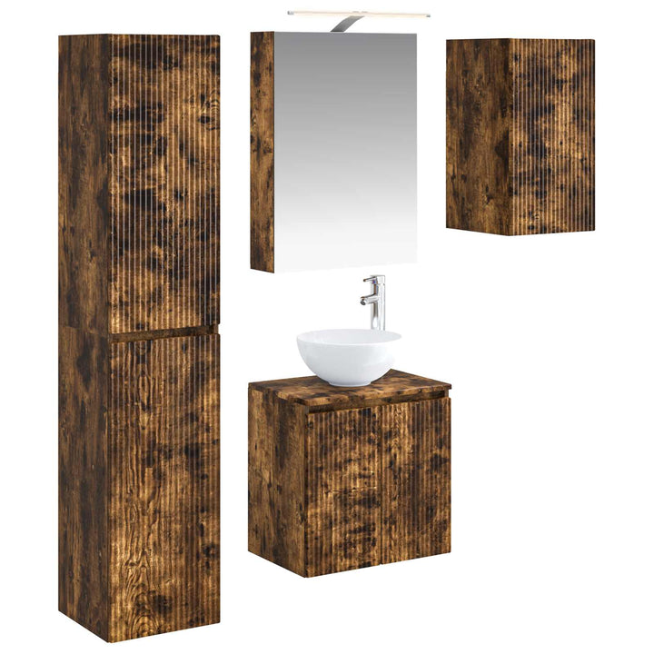 Badeværelsesskabsæt 5 pcs Røget eg 50 x 14,5 x 70 cm