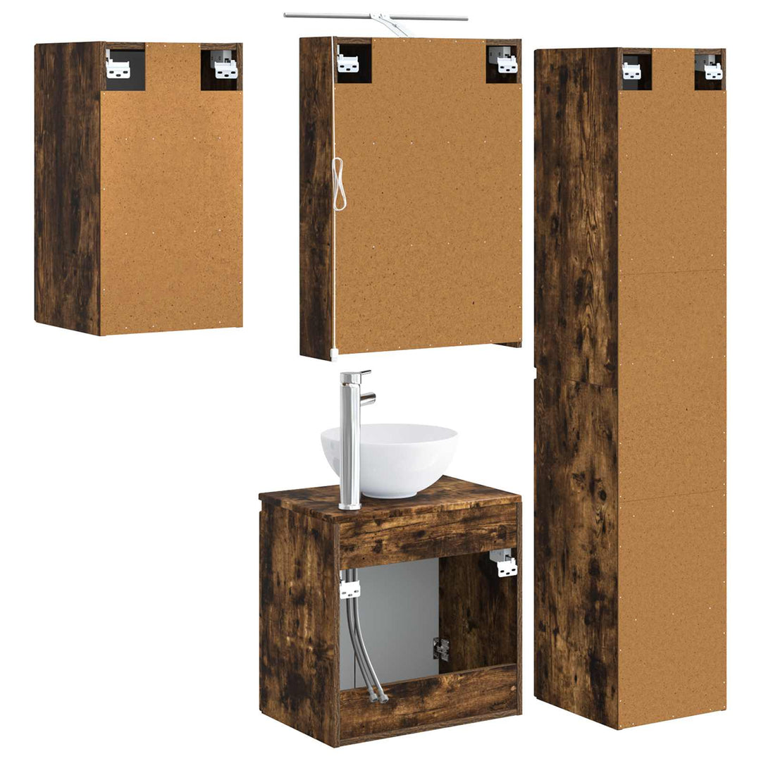 Badeværelsesskabsæt 5 pcs Røget eg 50 x 14,5 x 70 cm