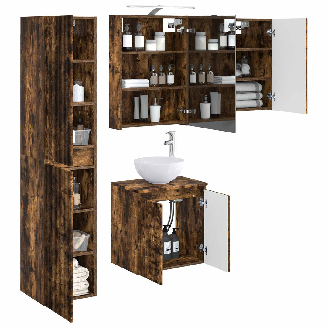 Badeværelsesskabsæt 5 pcs Røget eg 50 x 14,5 x 70 cm