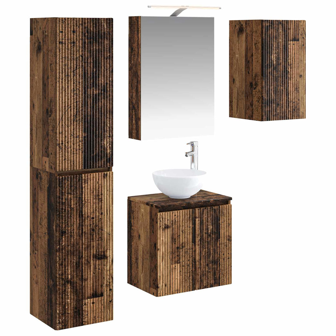 Badeværelsesskabsæt 5 pcs Gammelt træ 50 x 14,5 x 70 cm