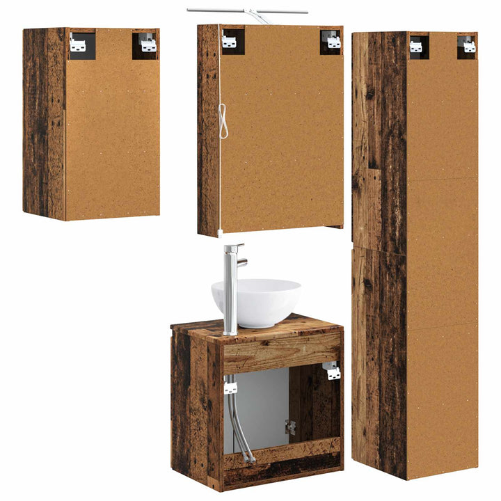 Badeværelsesskabsæt 5 pcs Gammelt træ 50 x 14,5 x 70 cm