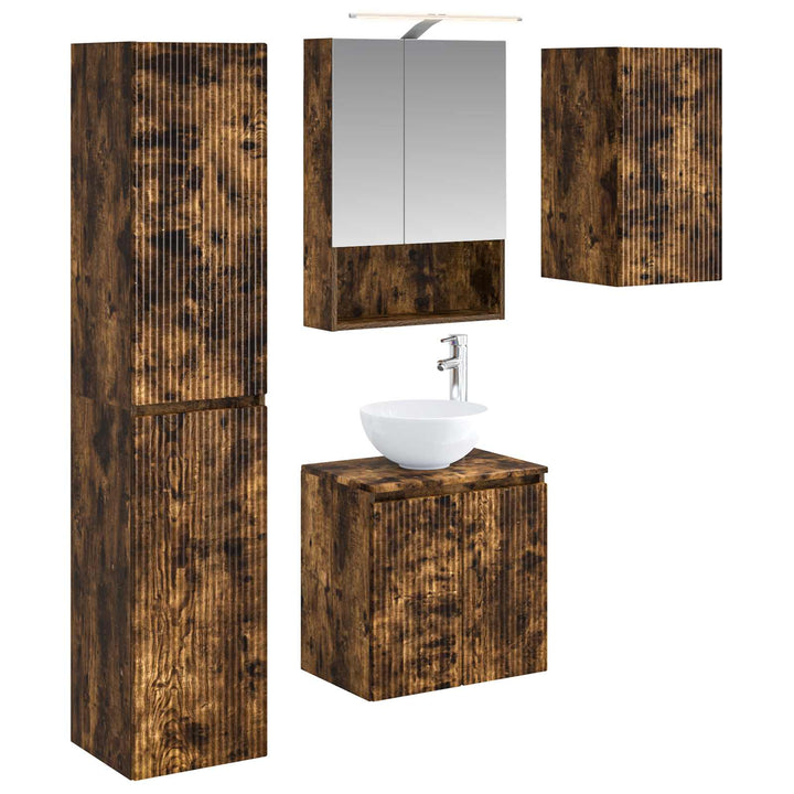 Badeværelsesskabsæt 5 pcs Røget eg 50 x 14,5 x 70 cm