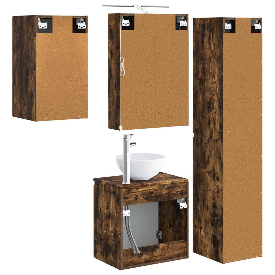 Badeværelsesskabsæt 5 pcs Røget eg 50 x 14,5 x 70 cm