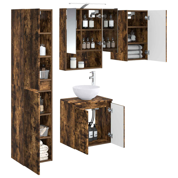 Badeværelsesskabsæt 5 pcs Røget eg 50 x 14,5 x 70 cm