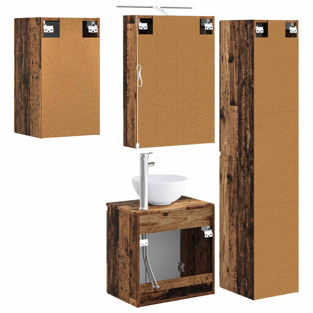Badeværelsesskabsæt 5 pcs Gammelt træ 50 x 14,5 x 70 cm
