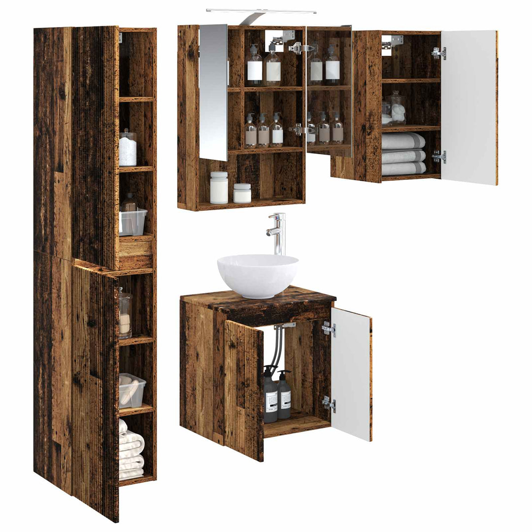 Badeværelsesskabsæt 5 pcs Gammelt træ 50 x 14,5 x 70 cm