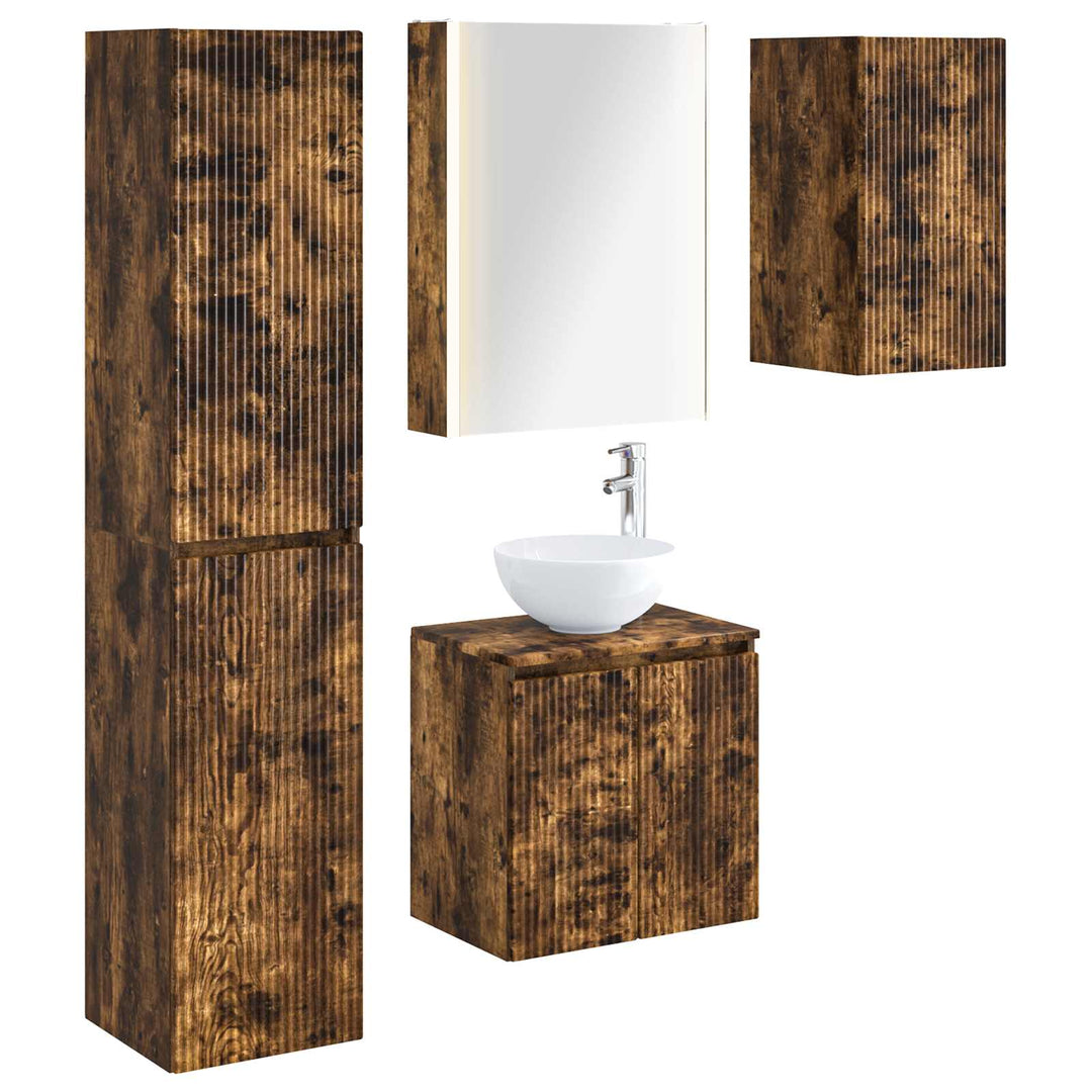 Badeværelsesskabsæt 5 pcs Røget eg 53 x 15,5 x 70 cm