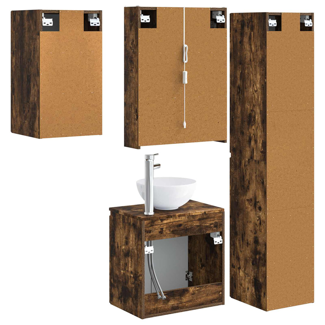 Badeværelsesskabsæt 5 pcs Røget eg 53 x 15,5 x 70 cm