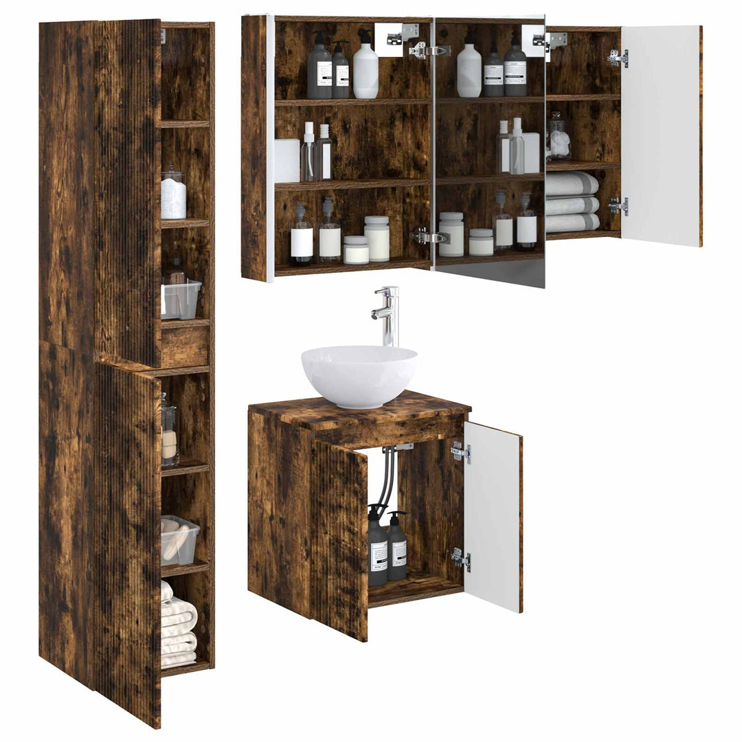 Badeværelsesskabsæt 5 pcs Røget eg 53 x 15,5 x 70 cm