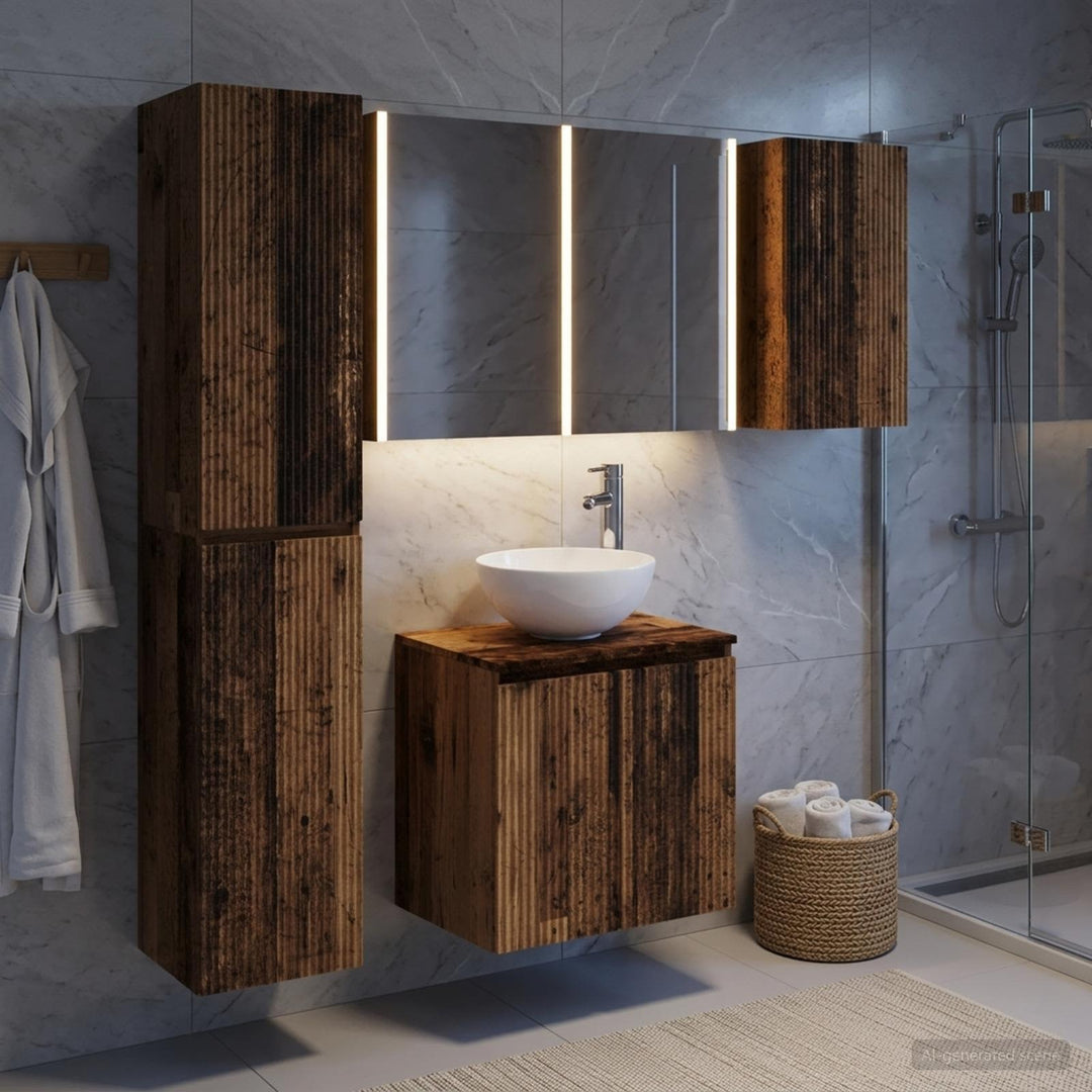 Badeværelsesskabsæt 5 stk. Gammelt træ Konstrueret træ