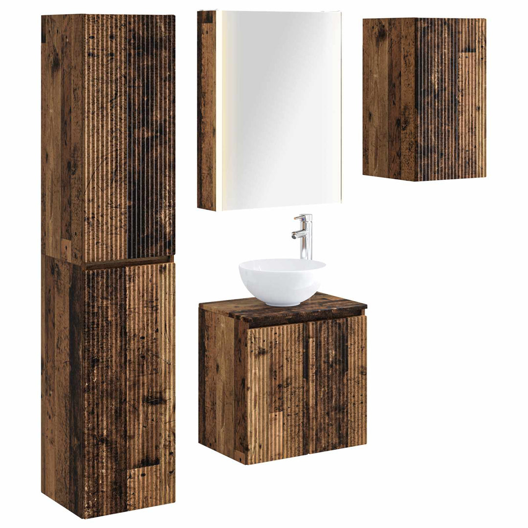 Badeværelsesskabsæt 5 pcs Gammelt træ 53 x 15,5 x 70 cm