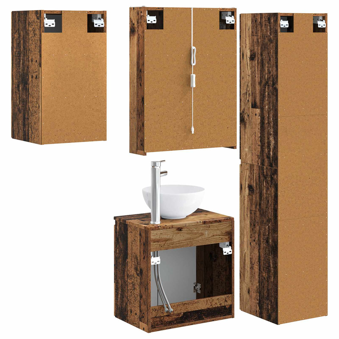 Badeværelsesskabsæt 5 pcs Gammelt træ 53 x 15,5 x 70 cm
