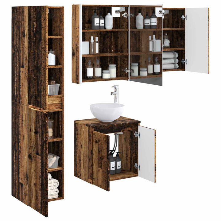 Badeværelsesskabsæt 5 pcs Gammelt træ 53 x 15,5 x 70 cm