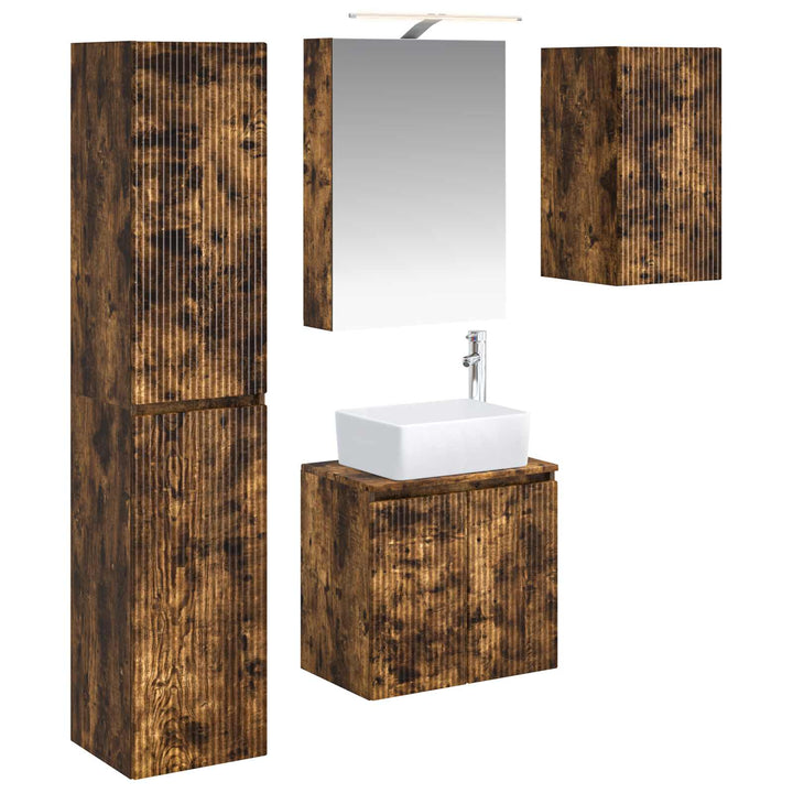 Badeværelsesskabsæt 5 pcs Røget eg 50 x 14,5 x 70 cm