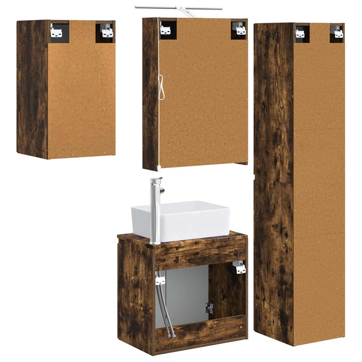 Badeværelsesskabsæt 5 pcs Røget eg 50 x 14,5 x 70 cm