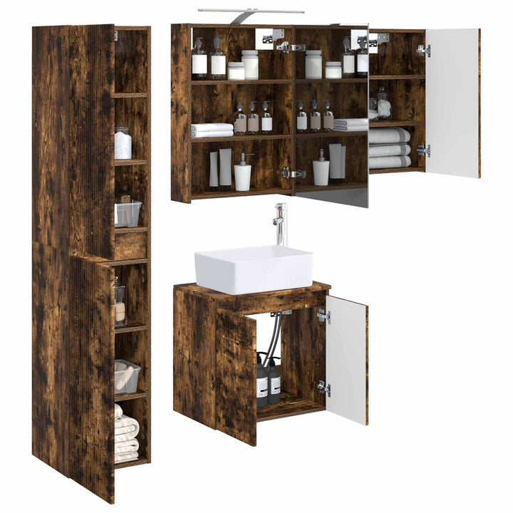 Badeværelsesskabsæt 5 pcs Røget eg 50 x 14,5 x 70 cm