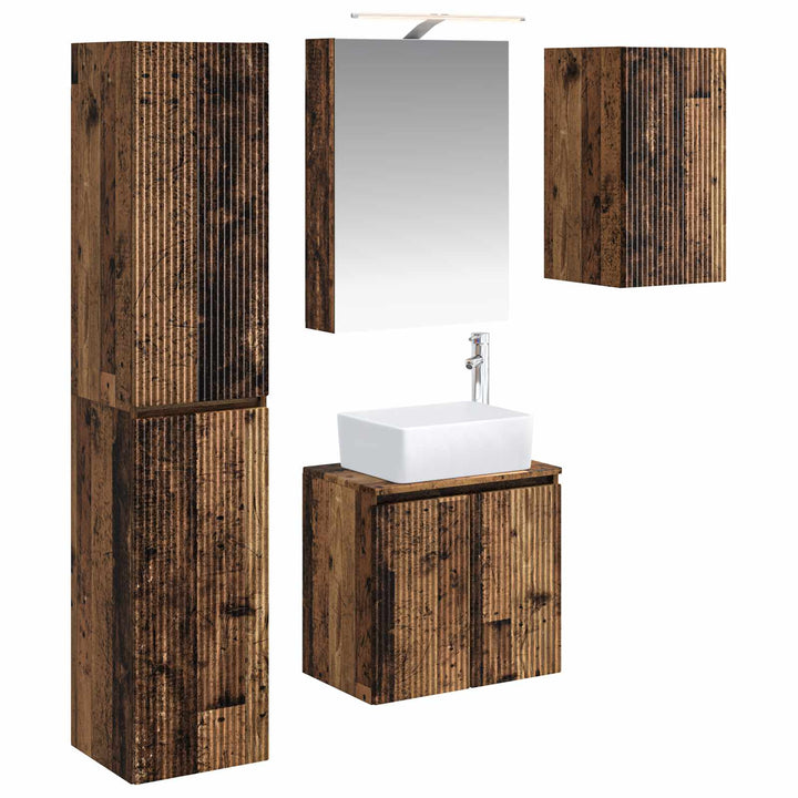 Badeværelsesskabsæt 5 pcs Gammelt træ 50 x 14,5 x 70 cm