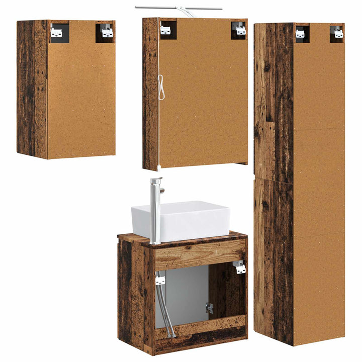 Badeværelsesskabsæt 5 pcs Gammelt træ 50 x 14,5 x 70 cm