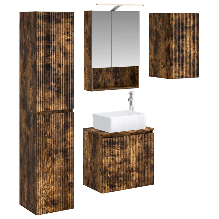 Badeværelsesskabsæt 5 pcs Røget eg 50 x 14,5 x 70 cm