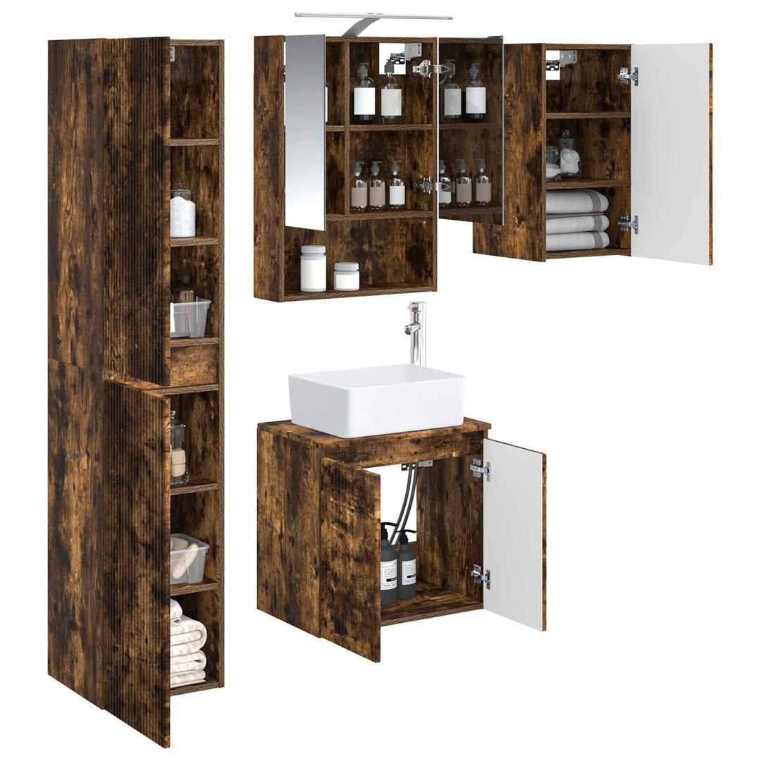 Badeværelsesskabsæt 5 pcs Røget eg 50 x 14,5 x 70 cm