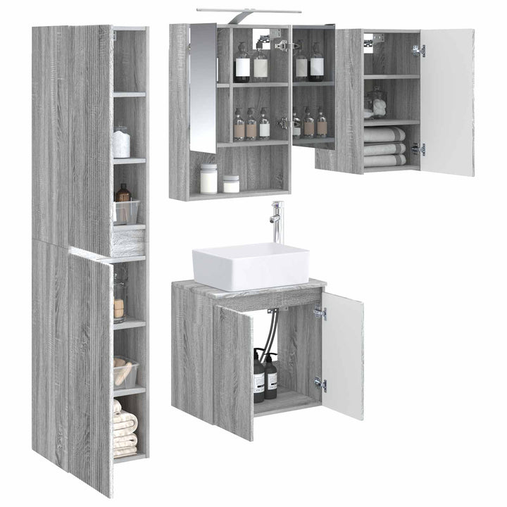 Badeværelsesskabsæt 5 pcs Grå Sonoma 50 x 14,5 x 70 cm