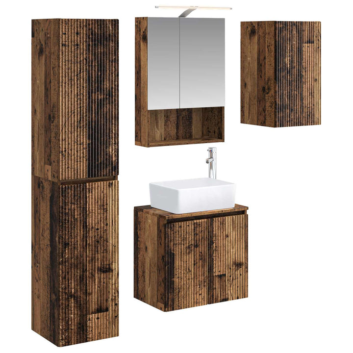 Badeværelsesskabsæt 5 pcs Gammelt træ 50 x 14,5 x 70 cm