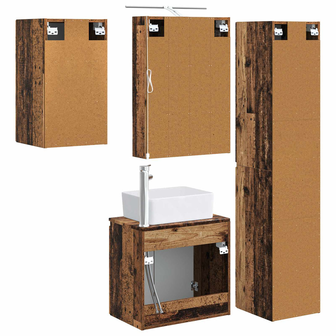 Badeværelsesskabsæt 5 pcs Gammelt træ 50 x 14,5 x 70 cm